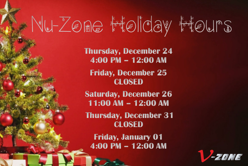 Nu-zone 2020 Holiday Hours